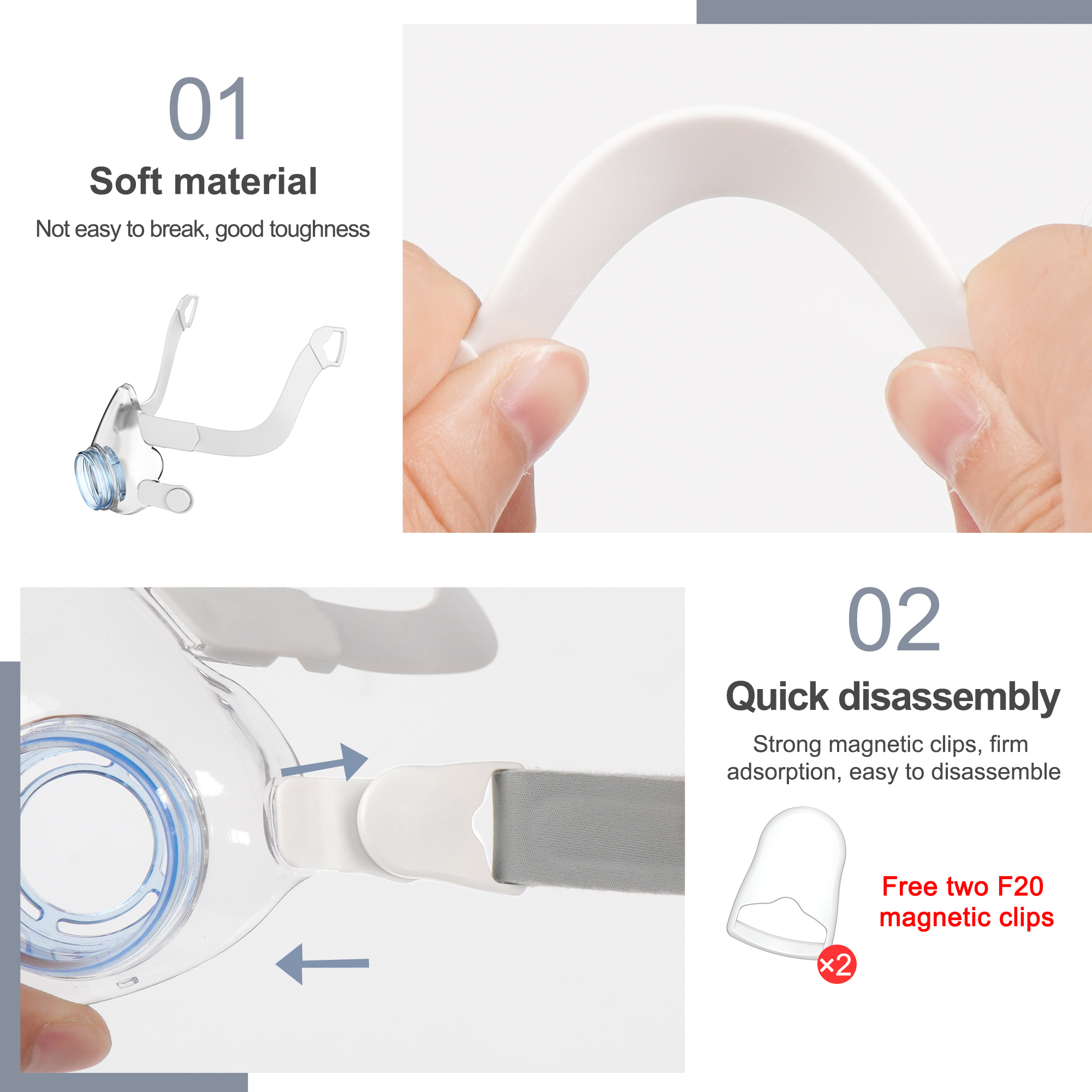 Clips Magnétiques De Rechange Pour Masque ResMed AirFit F20 – Lot De 2 Pièces